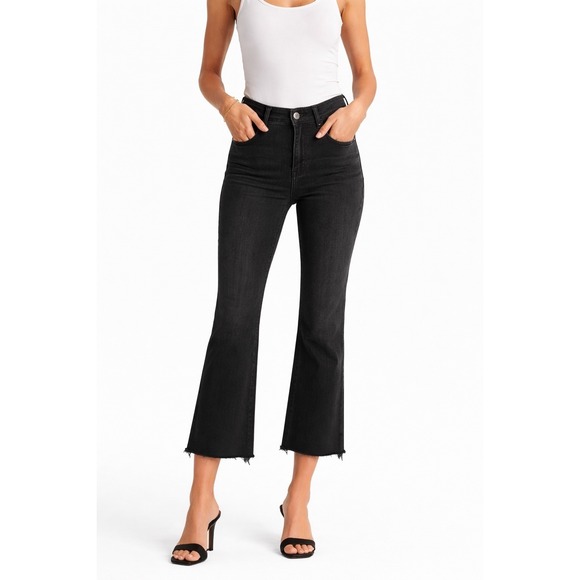 Mother Jeans Womens 29 Black Dark Wash Hustler Slim Ankle Fray Raw Hem Crop